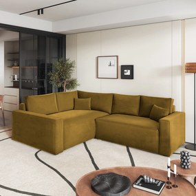 Masseno Narożnik ERONIS z funkcją spania i pojemnikiem na pościel Narozniki L, Rozkładana sofa - Żółty, MONOLITH 48