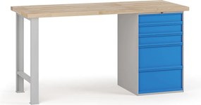 Stół warsztatowy G7, blat bukowy, 1700 x 685 x 840 mm, 1x kontener, 5x szuflada, niebieski