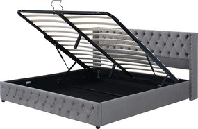 Łóżko ze schowkiem 180x200 cm - szary aksamit - łóżko podwójne z wyściełanym zagłówkiem i stelażem z listew - bez materaca