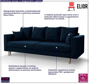 Granatowa sofa rozkładana z pojemnikiem - Diamante