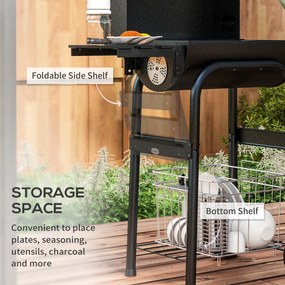 Outsunny Grill węglowy z palnikiem BBQ Grill, 1 półka, z termometrem, 83 x 46,5 x 115 cm, Czarny