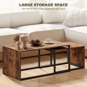 HOMCOM Zestaw 2 stolików, stolik kawowy, stolik pomocniczy, MDF, Metal, 90 x 48 x 42 cm/59 x 42 x 36 cm, Czarny+Brązowy