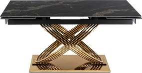 Stół Rozkładany Prostokątny IBIZA 160-240 cm Ceramiczny Czarny Marmur/Złoty do Jadalni Glamour