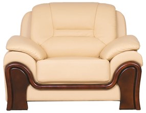 Stylowy, wygodny fotel wypoczynkowy skórzany Palladio do gabinetu, do wyboru kolory czarny, kremowy, brązowy, z dodatkiem elementów drewnianych. Stylowe meble gabinetowe z kolekcji Prestige.
