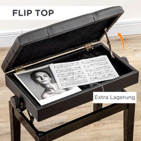 HOMCOM Ławka do Pianina z Regulacją Wysokości i Przestrzenią na Nuty Elegancka i Funkcjonalna Czarna | Aosom PL