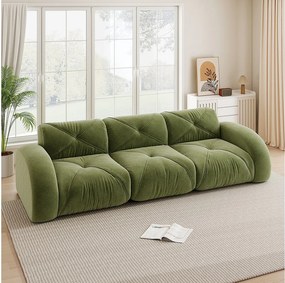 Kanapa 3-osobowa Modułowa z Chenille, Design Minimalistyczny bez Ramy, Głębokie i Wygodne Siedzenie - Zielony