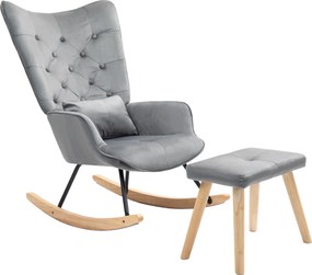 HOMCOM Fotel akcentowy z pufą, tapicerowany, wysokie oparcie, wygląd aksamitu, do 150 kg, Ciemnoszary