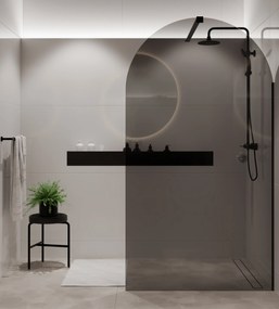 Ścianka prysznicowa WALK IN fix grafitowa półokrągła 8mm MOLIS Grafit Oval MASSI | Różne rozmiary : Kolor profili kabiny - czarny, Szerokość ścianki - 90 cm , Typ montażu - WALK in FIX (Do ściany)