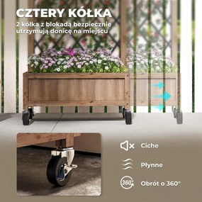 Outsunny Zestaw 2 wysokich grządek Pflanzkasten na kółkach, z kratą do pnączy, skrzynka na kwiaty z drewna, 52*25*97cm Brązowy
