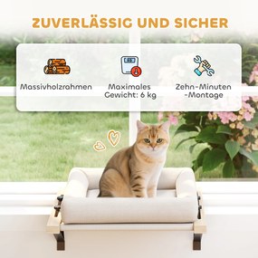 PawHut Domek dla kota z uchwytem na parapety i grzejniki, poduszka, drewniana rama, biały