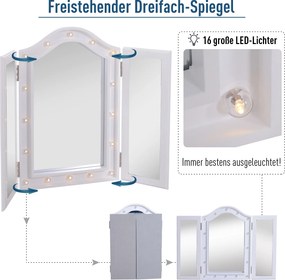 Homcom® lustro do makijażu kosmetyczne 16 lampek led usb/baterie białe