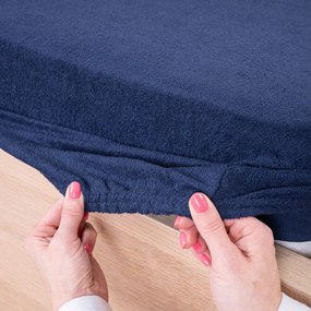 4Home Prześcieradło frotte ciemnoniebieski, 90 x 200 cm