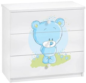 Biała komoda z niebieskim misiem i szufladami F7-F26