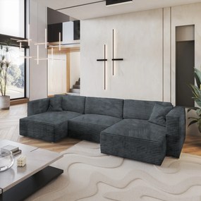 Masseno Narożnik SARMO z funkcją spania i pojemnikiem na pościel Narozniki U, Rozkładana sofa - Szary, TILIA 85