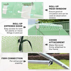 Outsunny Szklarnia Foliowa z 8 Oknami z Siatką przeciw Owadom Solidna Folia Stelaż Stalowy 6x3x2m Zielony | Aosom PL