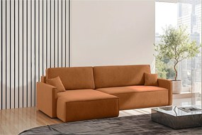 Narożnik z funkcją spania i pojemnikiem w kształcie L Carlos, tkanina Salvador, Brązowy, Lewy