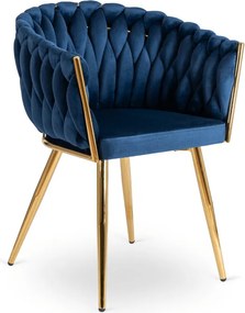 Krzesło Tapicerowane Plecione do Salonu CAPI Granatowe Welurowe do Toaletki Nowoczesne Glamour