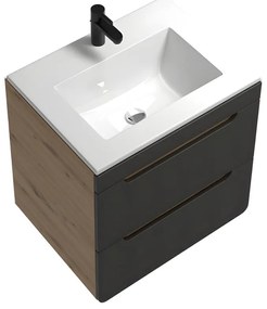 Szafka łazienkowa wisząca z umywalką w zabudowie - Kolory naturalny i antracytowy - 60 cm - ARUBA