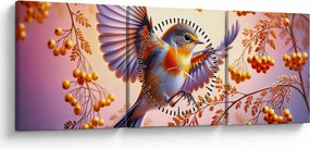 Obraz - Ptak z jarzębiną (z zegarem) (90x30 cm)