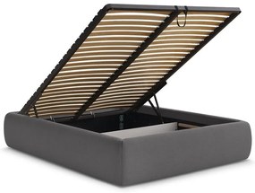 Ciemnoszare tapicerowane łóżko dwuosobowe ze schowkiem/bez zagłówka ze stelażem 180x200 cm Inera – Bobochic Paris
