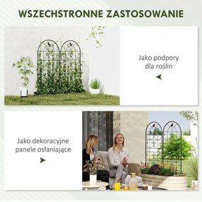 Metalowa Pergola Outsunny, Zestaw 2szt. do Wbijania, Odporna na Rdzę, z Motywem Ptaków na Rośliny Pnące 50x120 cm, Czarna