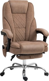 Vinsetto Ergonomiczny fotel biurowy z funkcją masażu, podnóżek, obrotowy, na kółkach, Brązowy | Aosom PL