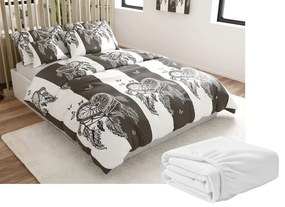 PrzytulneMieszkanie.pl PrzytulneMieszkanie.pl PrzytulneMieszkanie.pl Zestaw pościeli z mikropluszu TIRSO szaro-białe + prześcieradło z mikropluszu SOFT 90x200 cm białe, pojedyncze łóżko