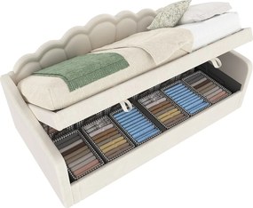 Kanapa z funkcją spania 90x200cm - Zmienny kolor światła LED - Welur - Beżowy (bez materaca)