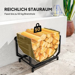 Stojak na drewno do wnętrz 53×33×43 cm z torbą – Outsunny, metal, czarny