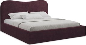 Ciemnofioletowe tapicerowane łóżko dwuosobowe ze schowkiem ze stelażem 140x200 cm Kahai – Makamii