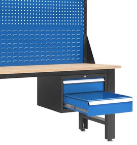 Stół warsztatowy duży LOGAN, 1500 x 1700 x 750 mm, antracytowo-niebieski 