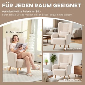 HOMCOM Fotel akcentowy, tapicerowany fotel z futerkiem, poduszka z pianki, fotel typu wingback, Beżowy