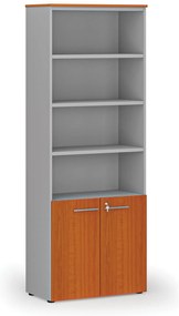 Szafa biurowa kombinowana PRIMA GRAY, drzwi na 2 poziomach, 800 x 420 x 2128 mm, szary/wiśnia