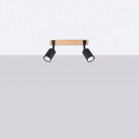 Plafony skandynawski Zynelix, stal/naturalne drewno - 2 źródło światła 4000K - L.38 x H.17.2 cm - czarny/naturalne drewno