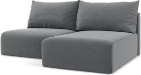 Szary aksamitny rozkładany/ze schowkiem narożnik (prawostronny/z szezlongiem) Kalena – Makamii