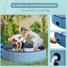 PawHut Basen dla psów brodzik do pływania kąpielowy niebieski tworzywo i drewno Ø140x30cm | Aosom PL