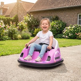 AIYAPLAY Autoscooter, obrót 360°, prędkość 2 km/h, pas bezpieczeństwa, światła LED, muzyka i klakson, Różowy | Aosom PL