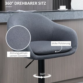 HOMCOM Barstool 92-112cm Regulowany na wysokość Barowy krzesło w stylu lnianym Ciemnoszary