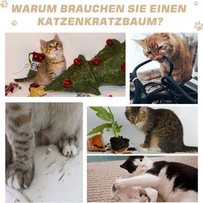 PawHut Drapak dla kotów z zabawką - Centrum rozrywki, pluszowe platformy i jaskinia, beżowy