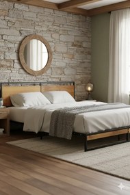 Czarne duże łóżko małżeńskie z metalu 180x200 cm P1-E05