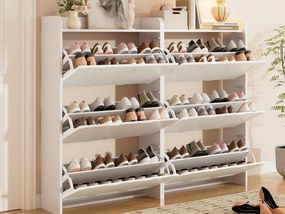 Szafa na buty 2-częściowa - 140x25x120 cm - z 12 przegródkami - 6 drzwi uchylnych - MDF - Biały