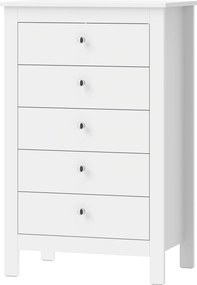 HOMCOM Komoda z 5 szufladami, mebel z łatwo wysuwającymi się prowadnicami do sypialni, 60 x 39,5 x 95,3 cm, Biały | Aosom PL