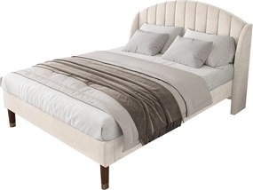 Łóżko tapicerowane 160x200cm z weluru z stelażem na listwach - Beżowe