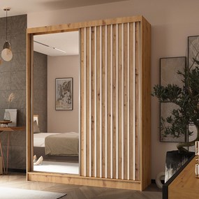 Szafa Przesuwna LAMELLO 160 cm z Lustrem Szafa Dwudrzwiowa Dąb artisan