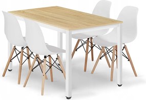 Zestaw obiadowy Valora ROVA – stół dębowy 120x60 + 4 białe krzesła OSAKA