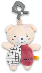 Baby Mix Pluszowa zabawka dla dzieci z mechanizmemmuzycznym i klipsem Miś różowy, 24 cm