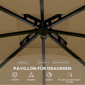 Outsunny 3,4 x 3,4 m Pawilon Ogrodowy z Wentylacyjnym Dachem, Łukowymi Oknami, Stelażem Stalowym, Beżowy