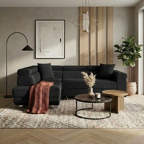 Narożnik z funkcją spania sprężyny faliste TORRE lewy Czarny