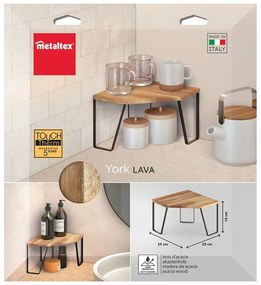 Narożna drewniana dodatkowa półka w czarno-naturalnym kolorze 25x25 cm York – Metaltex