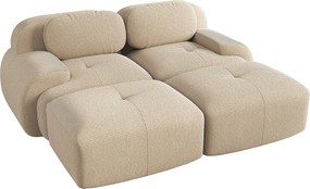 Sofa 2-osobowa ze sztruksu z podłokietnikami i podnóżkiem, beżowa - do salonu i sypialni